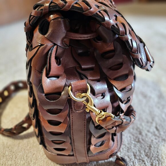 Brown Leather-Look Hobo bag with weave design - Picture 7 of 8